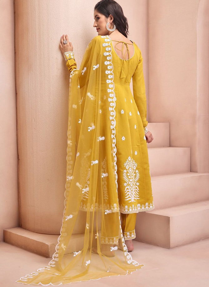 Kf  Mansi Kalaai Mustard Chanderi Embroidery Kurti With Bottom Dupatta Wholesale Shop In Surat